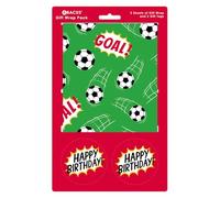 Abacus Cards Gift Wrap Plastic Free Packaging - 2X Football Goal Wrapping Paper Sheets (500mm x 700mm) & 2X Self-Adhesive Round Gift Tags (70mm)