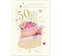 Abacus Cards - Golden Wedding Anniversary Card, 50 Years, Lovely Floral Cake Design