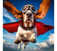 Abacus Cards - Humourous Superhero Dog Blank Greeting Card - Flying Basset Hound Design with Goggles and Cape