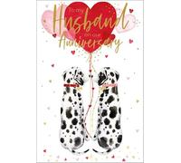 Abacus Cards Husband Artistic Wedding Anniversary Greeting Card - Dalmatian Pair And Heart Balloons - Embossed With A Gold Foil Finish