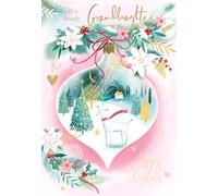 Abacus Cards Lovely Granddaughter Christmas Card - Reindeer and Winter Scene Pink Bauble Embossed with Foil Details - Eco-Friendly and Recyclable