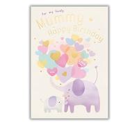 Abacus Cards Lovely Mummy Birthday Card - Happy Birthday Card with Elephants and Hearts Design and an Embossed Foil Finish - Birthday Card for Women