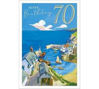 Abacus Cards Mens 70th Milestone Birthday Card - Age 70 - Boats at Cornish Harbour with Foil Details - Eco-Friendly and Recyclable