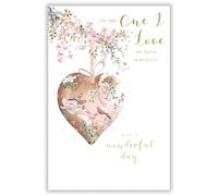 Abacus Cards One I Love Birthday Card - Happy Birthday Card with Birds and Blossom Design and Special Finishes - Birthday Cards for Women