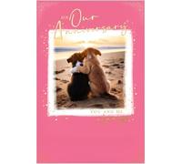 Abacus Cards Our Anniversary Card - Happy Anniversary Card for Husband or Wife with Adorable 'You and Me Always' Photographic Puppy Dog Beach Sunset Design and an Embossed Foil Finish