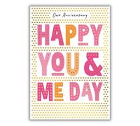 Abacus Cards Our Anniversary Card - Modern Heart Design - Embossed Foil Finish - Vibrant Anniversary Greeting Card for a Loved One -'Happy You & Me Day'