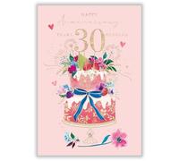 Abacus Cards Pearl Anniversary Card - Pretty Floral Cake Design - Handfinished with Diamante Gems - Embossed Foil Finish -30th Wedding Anniversary Card for a Special Couple or Loved One