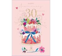 Abacus Cards Pearl Anniversary Card - Pretty Floral Cake Design - Handfinished with Diamante Gems - Embossed Foil Finish -30th Wedding Anniversary Card for a Special Couple or Loved One