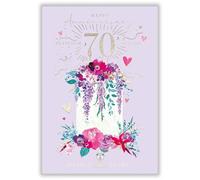 Abacus Cards Platinum Anniversary Card - Pretty Floral Cake Design - Handfinished with Diamante Gems - Embossed Foil Finish - 70th Wedding Anniversary Card for a Special Couple or Loved One