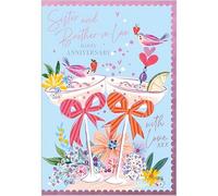 Abacus Cards Sister and Brother in Law Anniversary Card - Happy Anniversary Card for a Special Couple with Artistic Floral Birds and Cocktails Design with an Embossed Foil Finish