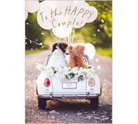 Abacus Cards - Wedding Congratulations To The Happy Couple Card, Humorous Dogs in Vintage Car Design