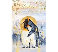 Abacus Cards Wonderful Husband Christmas Card - Emperor Penguin Couple and Full Moon Embossed with Foil Details - Eco-Friendly and Recyclable