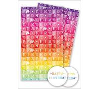 Abacus Cards Wrapping Paper 11364A"Birthday Rainbow Colour Blocks" Gift Wrap Pack with 2 Sheets & 2 Tags, Plastic Free & Fully Recyclable, Multicoloured