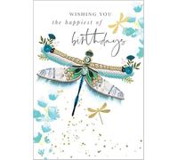 Abacus Female Birthday Card - General Card for Women/Girls - Sequin Dragonfly & Flowers with Gold Foil and 3D Embellishments - Eco-Friendly & Recyclable Cards