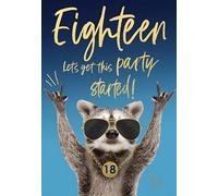 Abacus Cards Mens 18th Milestone Birthday Card - Age 18 - Get The Party Started! Raccoon Embossed with Foil - Eco-Friendly and Recyclable