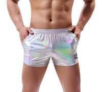 ABAFIP Men Holographic Shiny Metallic Swim Boxer Briefs Trunks Shorts Hot Pants Bikini Swimsuit Stage Clubwear, Silver, M