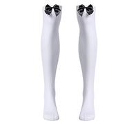 ABAFIP Men's Sissy Bowknot Stockings Above Knee Overknee Sheer Footed Socks Hosiery Pantyhose Crossdressing Lingerie, White + Black, One size