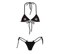 ABAFIP Womens Cute Kawaii Anime Cat Kitten Lingerie set Micro Bikini Strappy Tiny Bra Mini Panty Extreme Swimsuit, Black-02, One Size