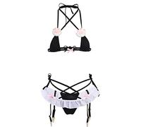 ABAFIP Womens Cute Kawaii Anime Cat Kitten Lingerie set Micro Bikini Strappy Tiny Bra Mini Panty Extreme Swimsuit, Black-01, One Size
