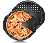 Abaigeal 2 Pcs 14 inch Pizza Trays for Oven, Non Stick with Holes, Carbon Steel, Black