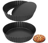 Abaigeal 2 Pcs Pie Dish with Nonstick Coating, 9 Inch Cake Tin with Removable Bottom Round Carbon Steel Tart Tins，24 cm Fluted Round Tart Quiche Pie Pans, Carbon Steel Baking Pan Dish