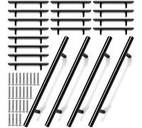 Abaigeal 20 Pack Matt Black Kitchen Cupboard Handles 128mm Hole Center, Stainless Steel T Bar Drawer Cupboard Door Handles 20cm Overall Length for Kitchen, Cabinet Doors, Wardrobe
