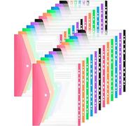 Abaigeal 24 PCS Expandable Punched Pockets, A4 Plastic Wallets Document Files Popper Folders A4 Ring Binder Transparent Pocket with Snap Fastener and Label Pocket, 6 Colors