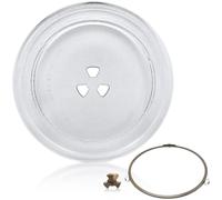 Abaigeal 245MM Microwave Turntable Glass Plate, Microwave Glass Plate Replacement with 3 Fixers, Durable Microwave Glass Plate with Turntable Ring and Support - Polished and Frosted