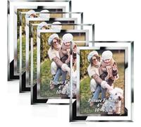 Abaigeal 4 Pack 6 x 4 Inch Photo Frames, Silver Mirrored Glass Picture Frames, Glass Photo Frames for Tabletop Display Horizontally or Vertically, and Home Office Decoration