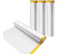 Abaigeal 4 Roll Self-Adhesive Dust Sheet Roll, 2.4M x 20M Masking Film Rolls with Self-Adhesive Tape, Transparent Pre-Taped Masking Film for Painting, Furniture Covering