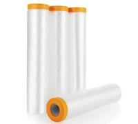 Abaigeal 4 Roll Self Adhesive Dust Sheet Rolls, 2.4M x 20M Masking Film Rolls with Self-Adhesive Tape, Drop Film Masking Tape, Plastic Decorating Sheets for Painting, Furniture Covering