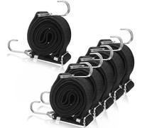 Abaigeal 6 Pack Adjustable Bungee Cords with Hooks, 2M Flat Bungee Cords, Large Heavy Duty Rubber Elastic Straps with Adjustment Metal Buckle, for Fastening Luggage or Backpacks and Moving Cargo