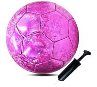 ABAJI Soccer Ball Size 3 4 5 Shiny Pattern Soft Leather Practice Training Gift Soccerball for Boys Girls Come with Pump Needle