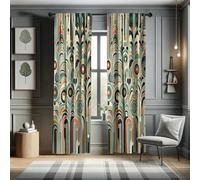 ABAKUHAUS Abstract Modern Curtains, Leafy Silhouettes with Roundy Shapes Jumble Geometric Scandi, Window Treatments 2 Panel Set for Living Room Bedroom, 150x245 cm, Cadet Blue Cinnamon Beige