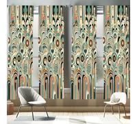 ABAKUHAUS Abstract Modern Window Curtains Pack of 2, Leafy Silhouettes with Roundy Shapes Jumble Geometric Scandi, Lightweight Set with Rod Pocket, 4 Panels of - 28" x 84", Cadet Blue Cinnamon Beige