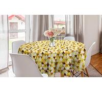 ABAKUHAUS Abstract Round Tablecloth, Triangle Pattern with Rhombus Shape Geometric Funky Shapes Vintage Art, Circle Table Cloth Cover for Dining Room Kitchen Decoration, 60", Yellow Brown White