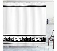 ABAKUHAUS Abstract Shower Curtain, Simple Classic Greek Art Inspired Pattern Monochrome Athens, Cloth Fabric for Bathroom Decor Set with Hooks Home Bath Decorations, 70" Inches, Charcoal Grey White