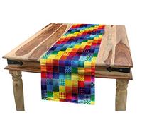 ABAKUHAUS Abstract Table Runner, Rainbow Colored Square Shaped Diverse Patterns Diagonal Forms Geometric, Dining Room Kitchen Rectangular Runner, 40 cm x 225 cm, Red Yellow Blue