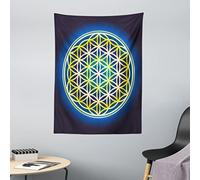 ABAKUHAUS Abstract Tapestry, Nature Spirals Flower of Life Artistic Energy Sacred Illustration, Fabric Wall Hanging Decor for Bedroom Living Room Dorm, 43 W X 58 L, Indigo Violet Blue Yellow