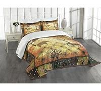 ABAKUHAUS African Bedspread Set, Grunge Elephants Roses, Decorative Quilted 2 Piece Coverlet Set with Pillow Sham, Pale Yellow