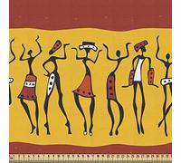 ABAKUHAUS African Fabric by The Yard, Dancing Abstract Wall Paint Indigenous Culture, Material for Sofa Bench Cushion Ottoman Curtain Table Runner Pet Bed, 1M (148x100cm), Dark Orange Yellow Black