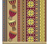 ABAKUHAUS African Fabric by The Yard, Oriental Djembe Drums Music Culture in Theme Geometric Chevrons Triangles, Fabric for Upholstery and Home Accents, 3M (148x300cm), Ruby Mustard