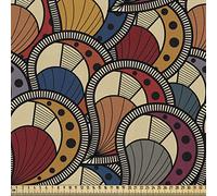 ABAKUHAUS African Fabric by The Yard, Paisley Motifs Geometric Design Dots Lines Teardrop Shape Curved Tip, Fabric for Upholstery and Home Accents, 3M (148x300cm), Multicolor Brown
