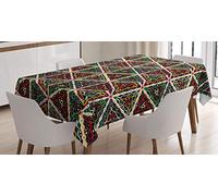 ABAKUHAUS African Tablecloth, Grunge Triangle Design Colorful Geometric Mosaic Traditional Batik Pattern Retro, Dining Room Kitchen Table Cover, Rectangular 140 x 200 cm, Multicolor