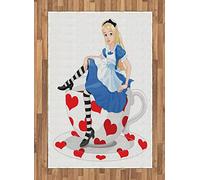 ABAKUHAUS Alice in Wonderland Area Rug, Alice Sitting on a Tea Cup with Heart Shape Character Fantasy Tale, Flat Woven Accent Rug for Living Room Bedroom Dining Room, 4' X 5.7', Multicolor