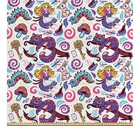 ABAKUHAUS Alice in Wonderland Fabric by The Yard, Fantasy World Fairy Tale Concept Hand-Drawn Caterpillar Cat Rabbit, Fabric for Upholstery and Home Accents, 5M (148x500cm), Purple Pink