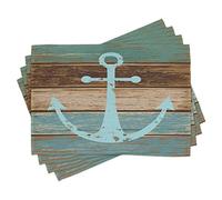 ABAKUHAUS Anchor Place Mats Set of 4, Nautical Rustic, Washable Fabric Placemats for Dining Room Kitchen Table Decor, Pale Blue Brown Teal