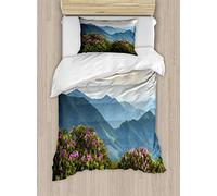 ABAKUHAUS Appalachian Duvet Cover Set, Mountain Peaks Azalea, Bedding Set 2 Pieces with 1 Pillow Shams, 130 x 200 cm - 70 x 50 cm, Multicolor