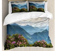 ABAKUHAUS Appalachian Duvet Cover Set, Mountain Peaks Azalea, Bedding Set 3 Pieces with 2 Pillow Shams, 230 x 220 cm - 70 x 50 cm, Multicolor