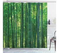 ABAKUHAUS Asian Themed Shower Curtain, Oriental Exotic Trees in The Rainforest Horizontal Jungle Stalk Nature View Print, Cloth Fabric Bathroom Decor Set with Hooks, 70" Inches, Jade Green